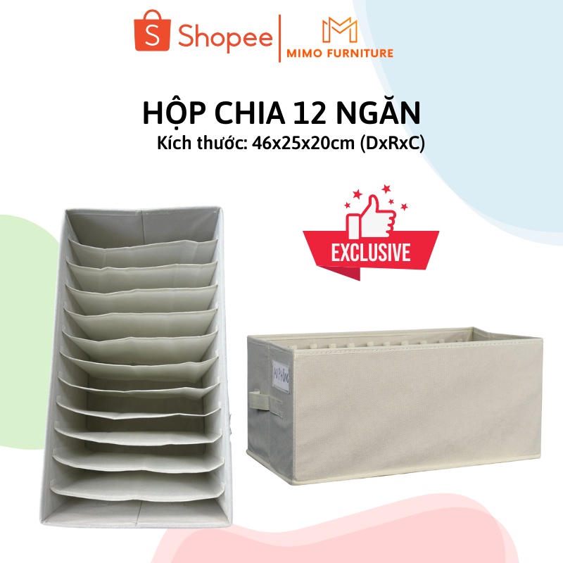 Hộp Vải Đựng Đồ Chia 12 Ngăn [ĐỘC QUYỀN] Túi Để Quần Áo, Khăn Tắm Sắp Xếp Tủ Quần Áo Gọn Gàng, Tiện Ích MIMO FURNITURE