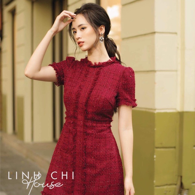 Váy đỏ tweed