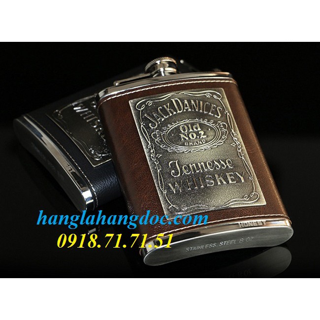 Bình đựng rượu inox bỏ túi Honest 8oz (240ml), bọc da logo Jack Daniel's