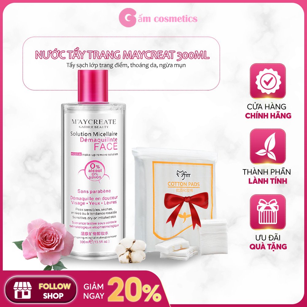 [TẶNG BÔNG] Nước tẩy trang Maycreat 300ml chính hãng nội địa Trung không cồn tẩy sạch bụi bẩn phù hợp mọi loại da