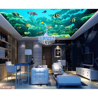 Tranh dán tường 3D biển đại dương, tranh thế giới dưới đại dương