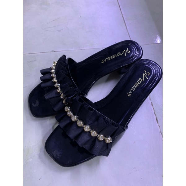 Dép nữ phối bèo nhún đính đá size 36