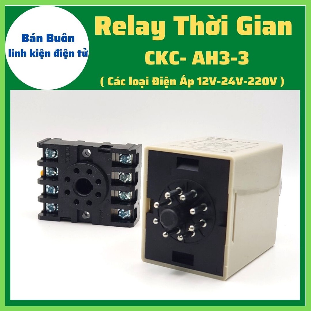 Rơ le thời gian CKC tặng kèm đế, role thời gian CKC AH3/ 3, relay thời gian,timer CKC AH3-3