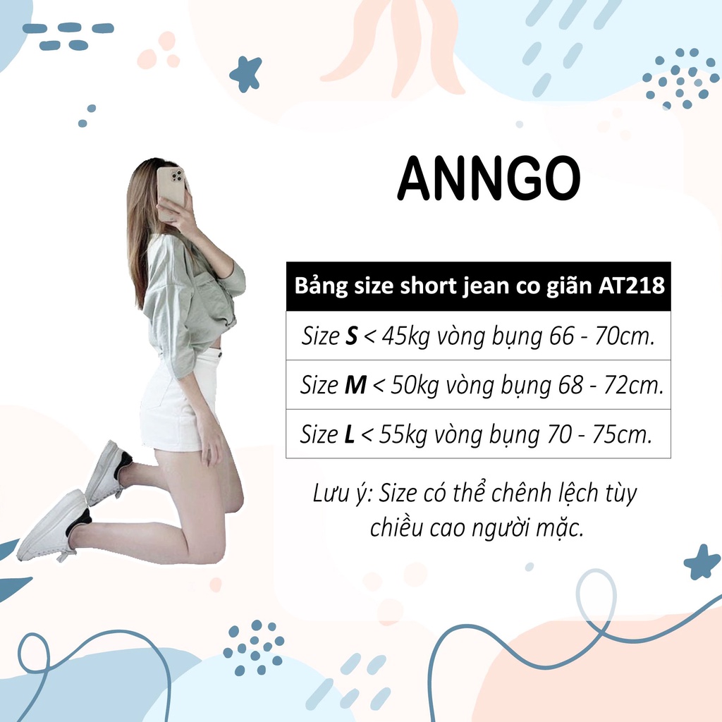 Quần short nữ jean co giãn màu trắng thiết kế lai tua hack dáng ANNGO - AT218
