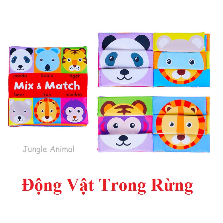 Sách vải động vật mix and match