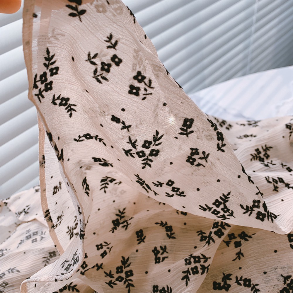 Chân váy voan hoa nhí vintage xòe dài bồng bềnh nhẹ nhàng Hàn Quốc