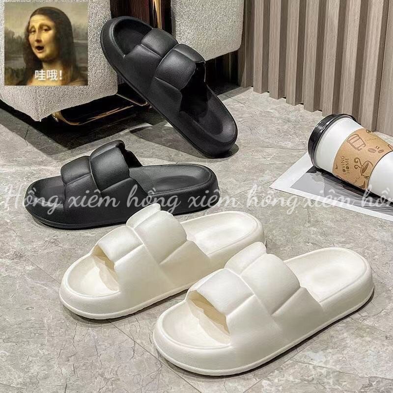 Dép Bánh Mỳ Béo Đế Xôp Tăng Chiều cao Quai Ngang Vân Nổi