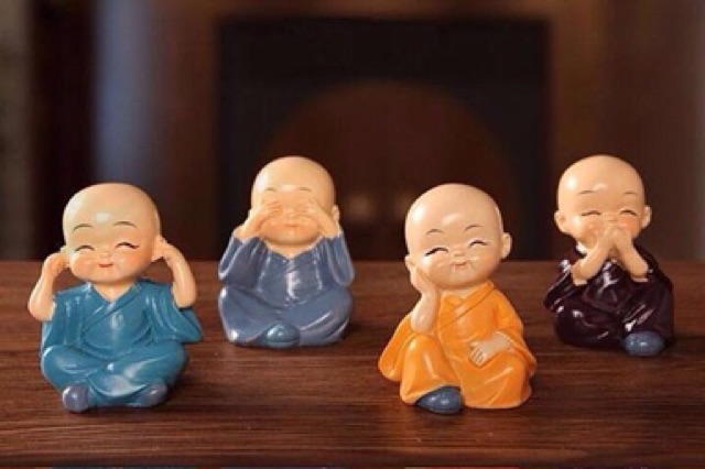 BỘ 4 TƯỢNG CHÚ TIỂU TỨ KHÔNG AN NHIÊN MINI BỐN HOÀ THƯỢNG ĐỂ BÀN TRÊN Ô TÔ ĐẸP BẰNG GỐM SỨ