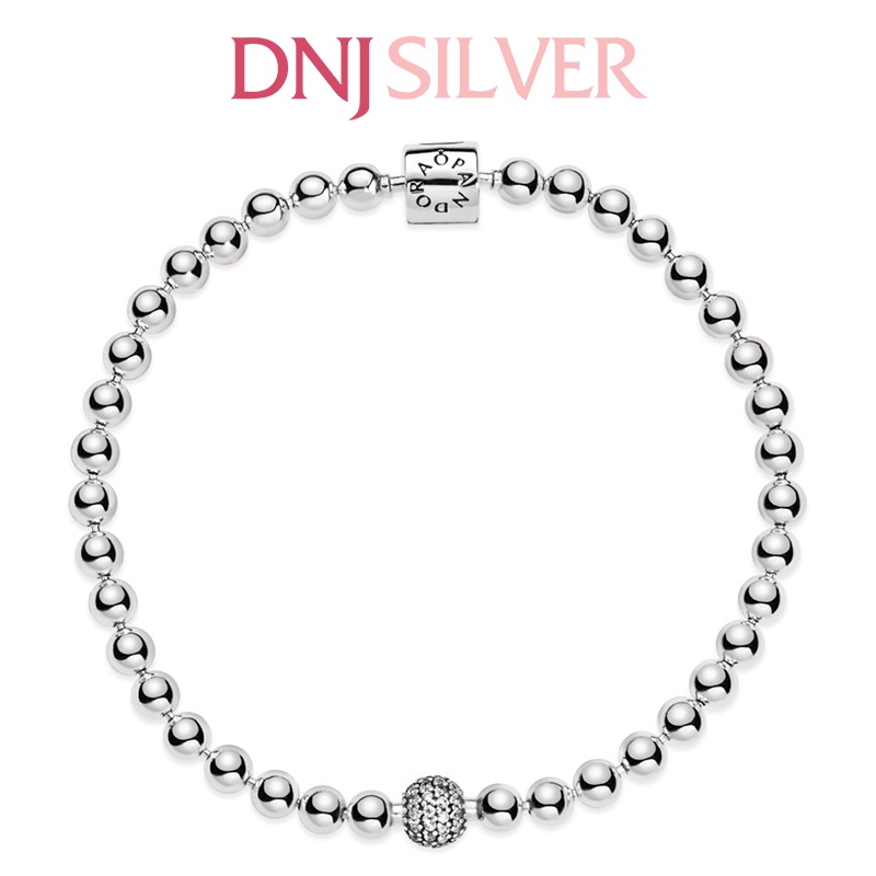 Vòng tay bạc 925 cao cấp - Mẫu vòng Beads &amp; Pavé Bracelet, có thể mix thêm hạt charm vào vòng theo ý thích