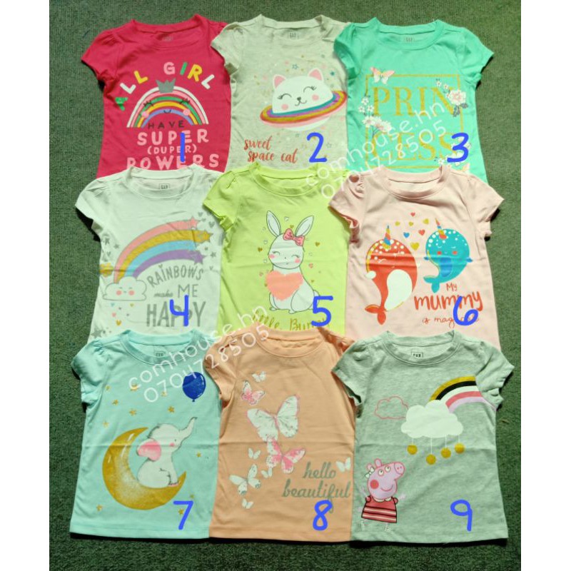 Áo Phông Cộc Tay Bé Gái Chất Cotton Size 1-5Y