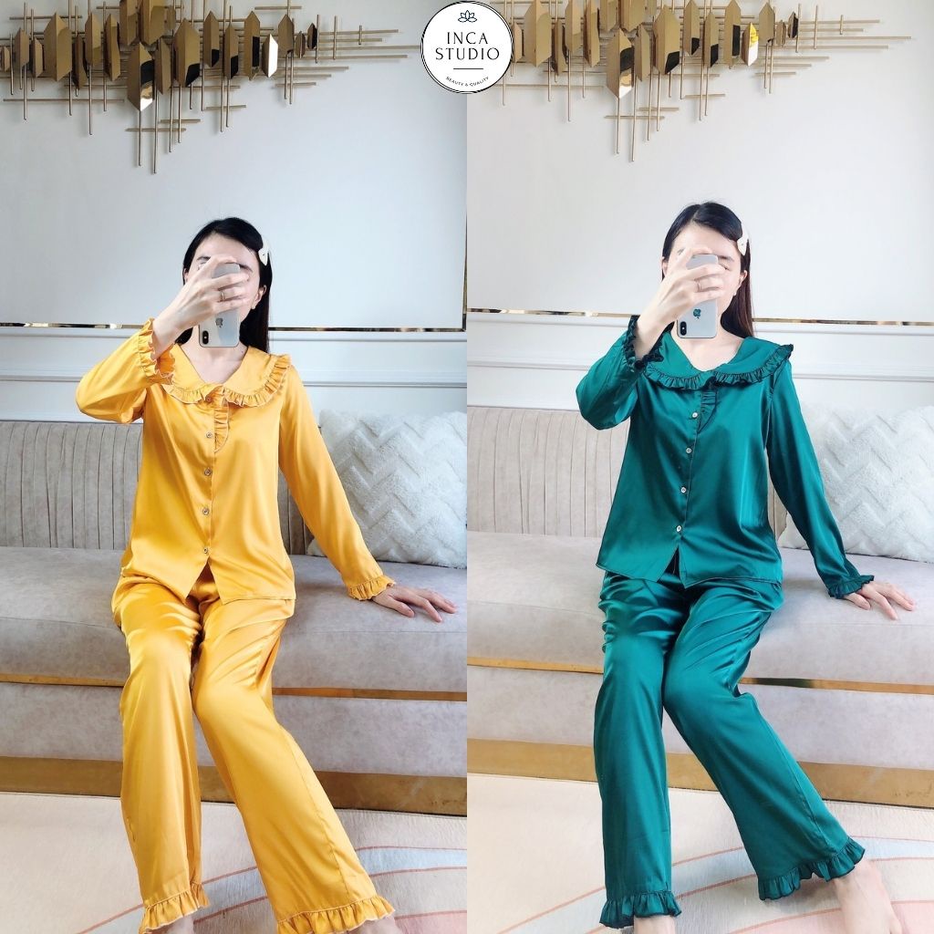 (Xả kho) Đồ ngủ Pyjama lụa Latin cao cấp INCA 15- Free size dưới 60kg, Chất Lụa thoáng mát