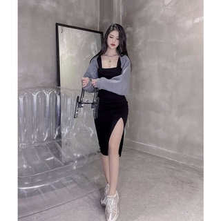 Đầm hai dây xẻ tà