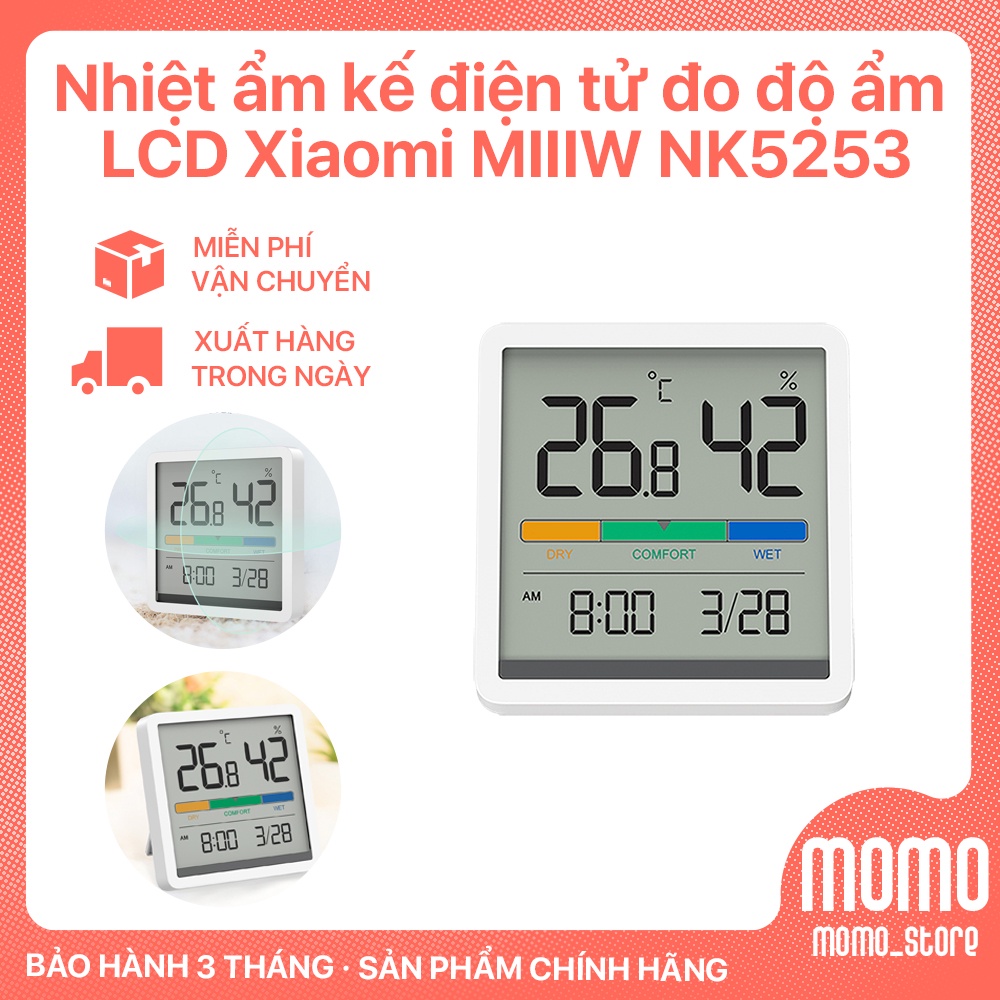 Nhiệt Ẩm Kế Điện Tử Xiaomi có đồng hồ MIIIW NK5253 thiết bị đo nhiệt độ và độ ẩm LCD 3.34 inch