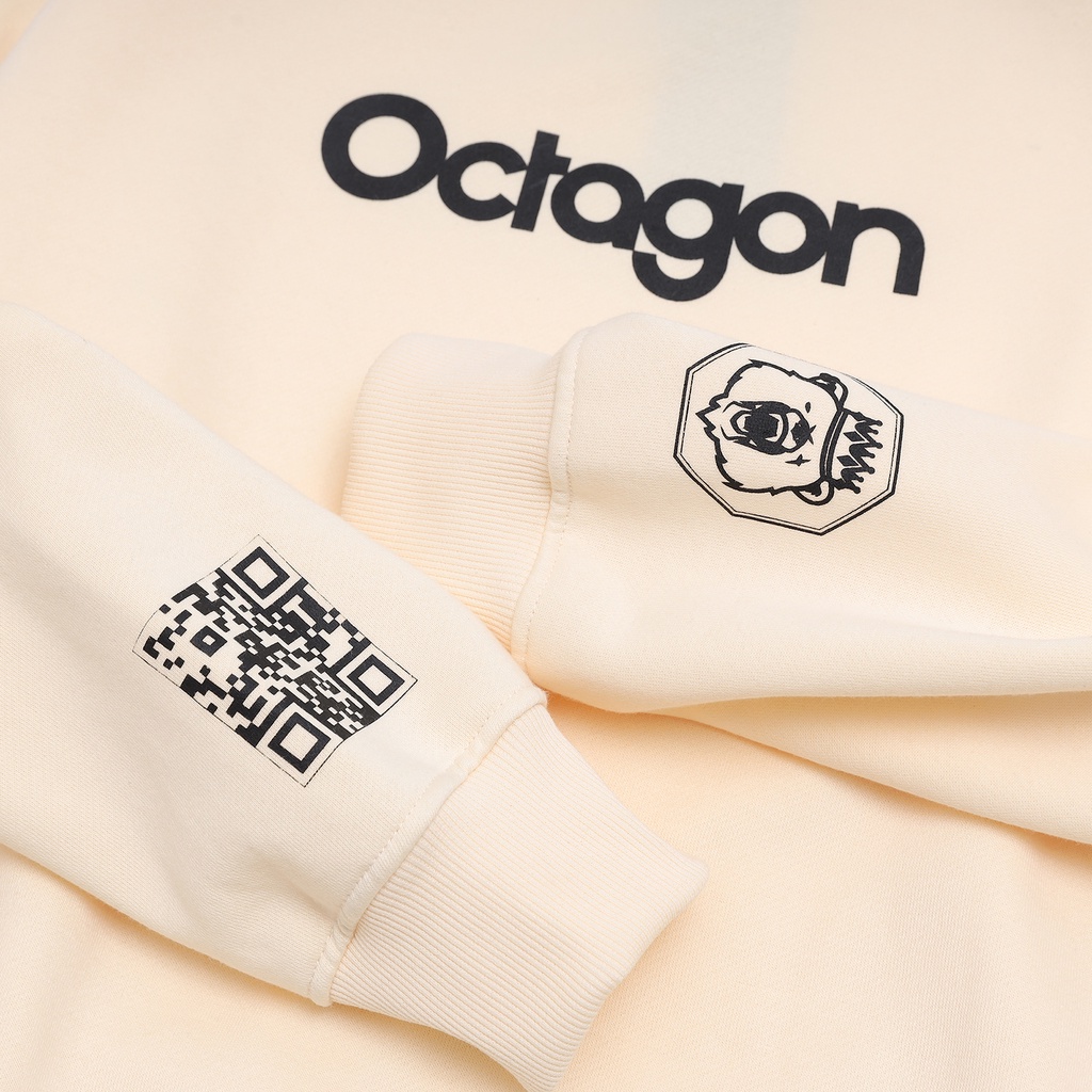 Áo Sweater Form Rộng OCTAGON ESSENTINAL Nỉ Bông Màu Kem
