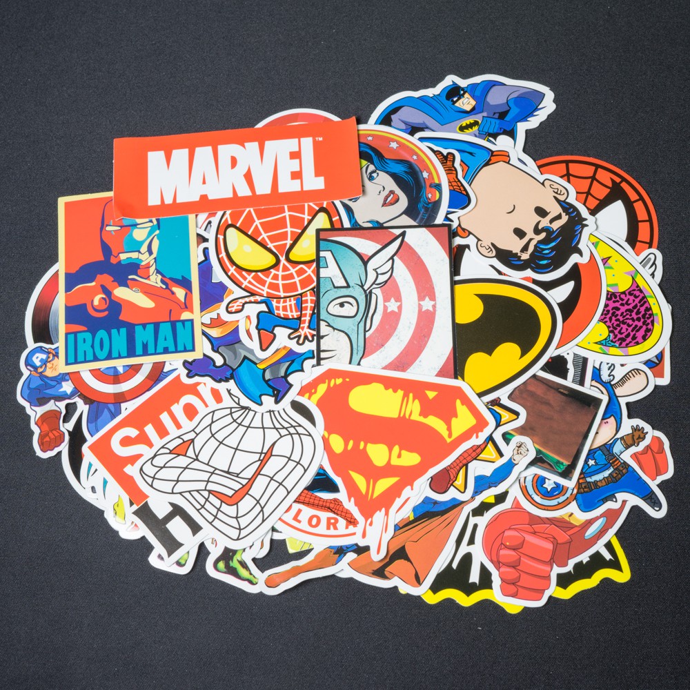Bộ miếng dán sticker, stickers cao cấp chủ đề Deadpool, Spiderman, Avengers trang trí Vali Laptop Mũ Bảo Hiểm Xe Máy Đàn