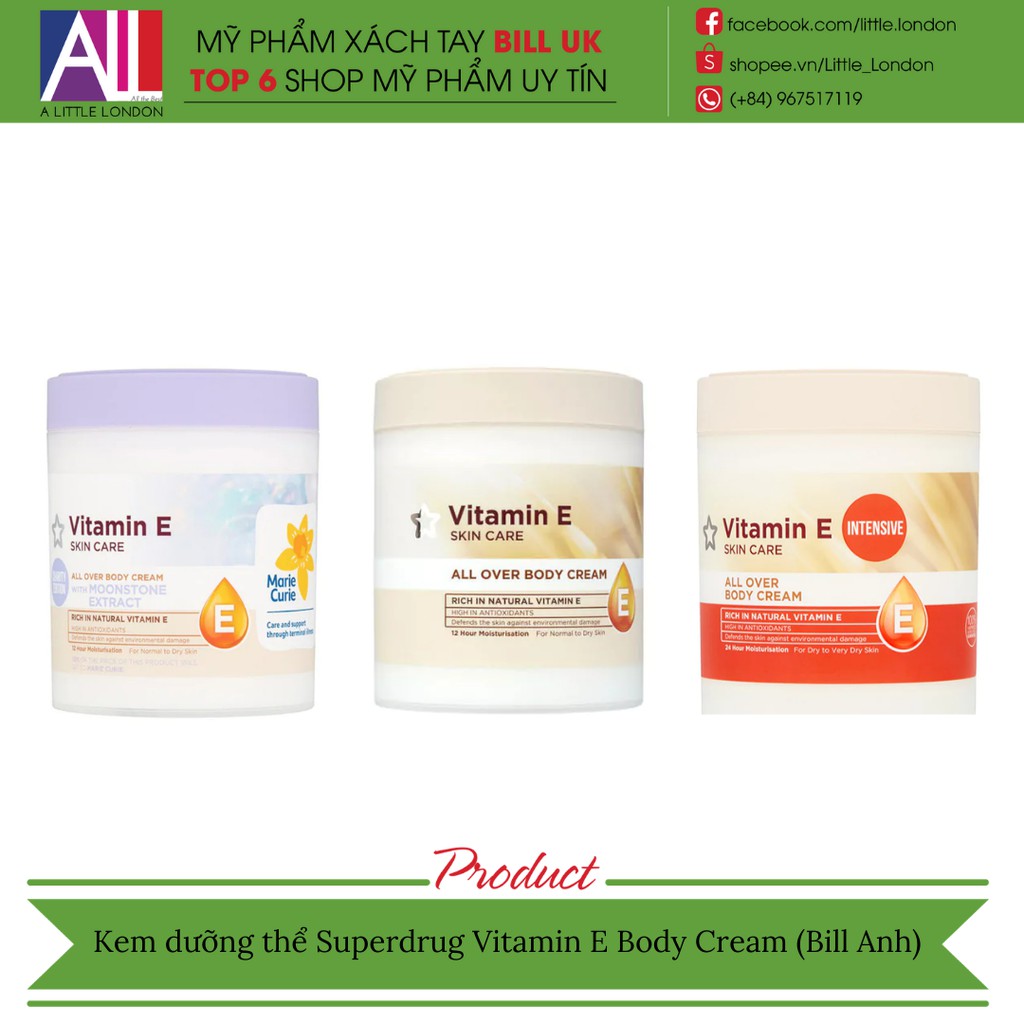 [TOP 1 SHOPEE] Kem dưỡng thể Superdrug Vitamin E Body Cream (Bill Anh)