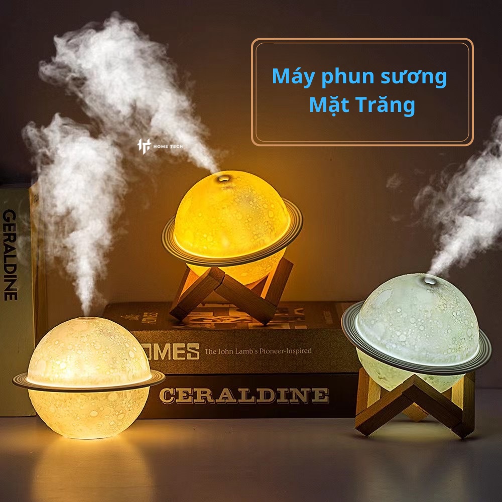 Máy xông tinh dầu, máy phun sương tạo ẩm Mặt Trăng có 3 chế độ đèn Decor phòng đẹp, Tặng kèm giá đỡ gỗ, Bảo hành 1 tháng