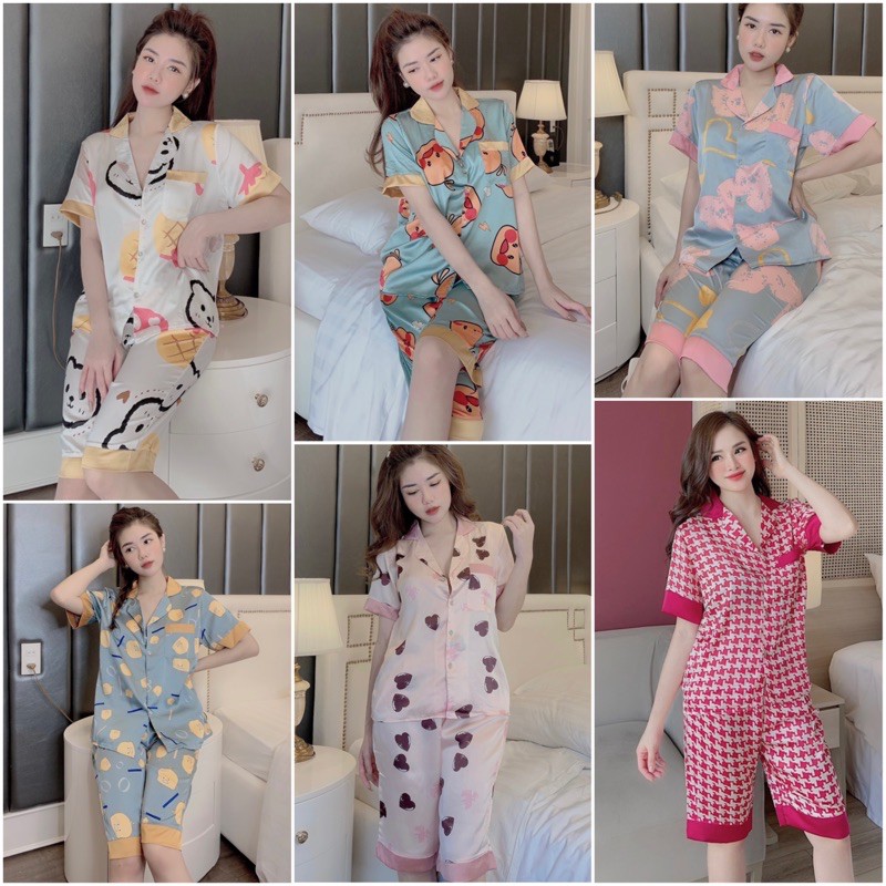[SIÊU HOT] Đồ Bộ Lụa Pijama Quần Lửng Họa Tiết Mới ☘️ Chất liệu Satin💚Đồ Ngủ Nữ | BigBuy360 - bigbuy360.vn