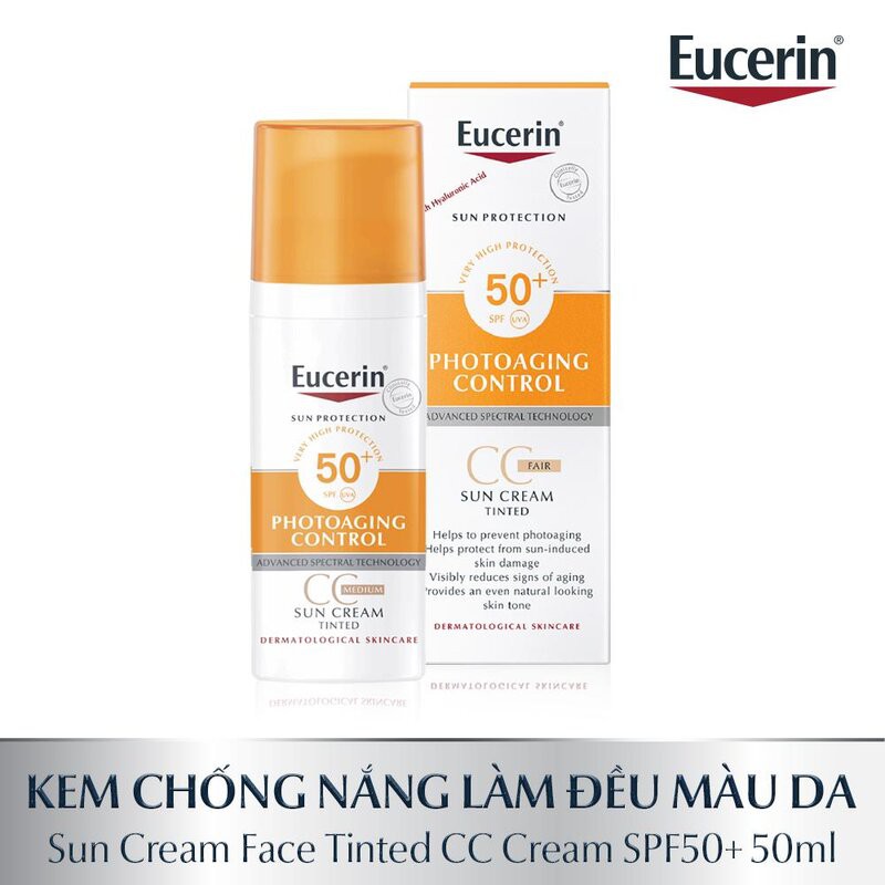 Kem Chống Nắng Eucerin Làm Đều Màu Da Fair SPF 50+ 50ml Sun Cream Face Tinted CC Cream SPF 50+