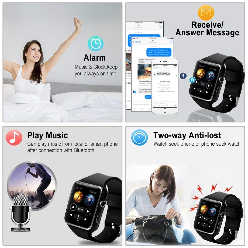 Đồng Hồ Thông Minh X6 Kết Nối Bluetooth Hỗ Trợ Thẻ Sim Cho Samsung Huawei Xiaomi Android Iphone Ios