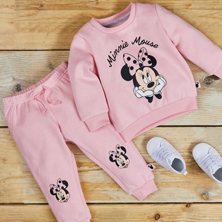 Quần áo trẻ em,Bộ quần áo dài tay nỉ da cá HM màu hồng cho bé gái từ 1 đến 6 tuổi mùa thu và đông cho bé