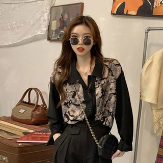 Áo sơ mi tay dài in họa tiết kiểu Retro cá tính
