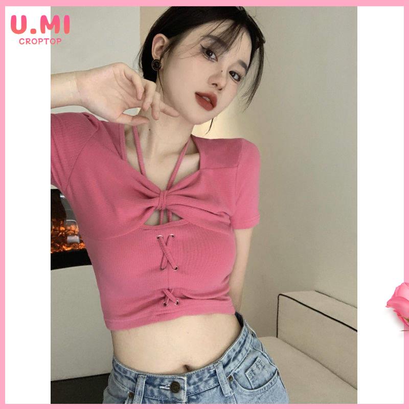 áo khoác croptop nu Áo Thun Ngắn Tay Ôm Dáng Hở Lưng Phong Cách Mới Mùa Hè Cho Nữ