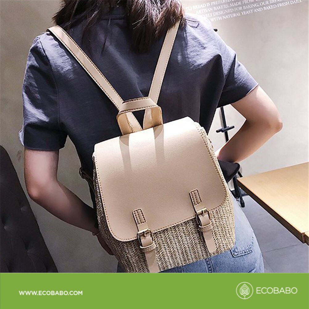 Balo cói phối da Retro cực độc dễ phối đồ | Ecobabo