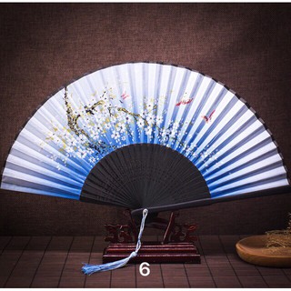 Quạt cổ trang, quạt lụa xếp Anh đào (21cm)