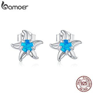 Bamoer Bông Tai bạc 925 Hình Sao Biển Đính Đá opal Xanh Dương sce886