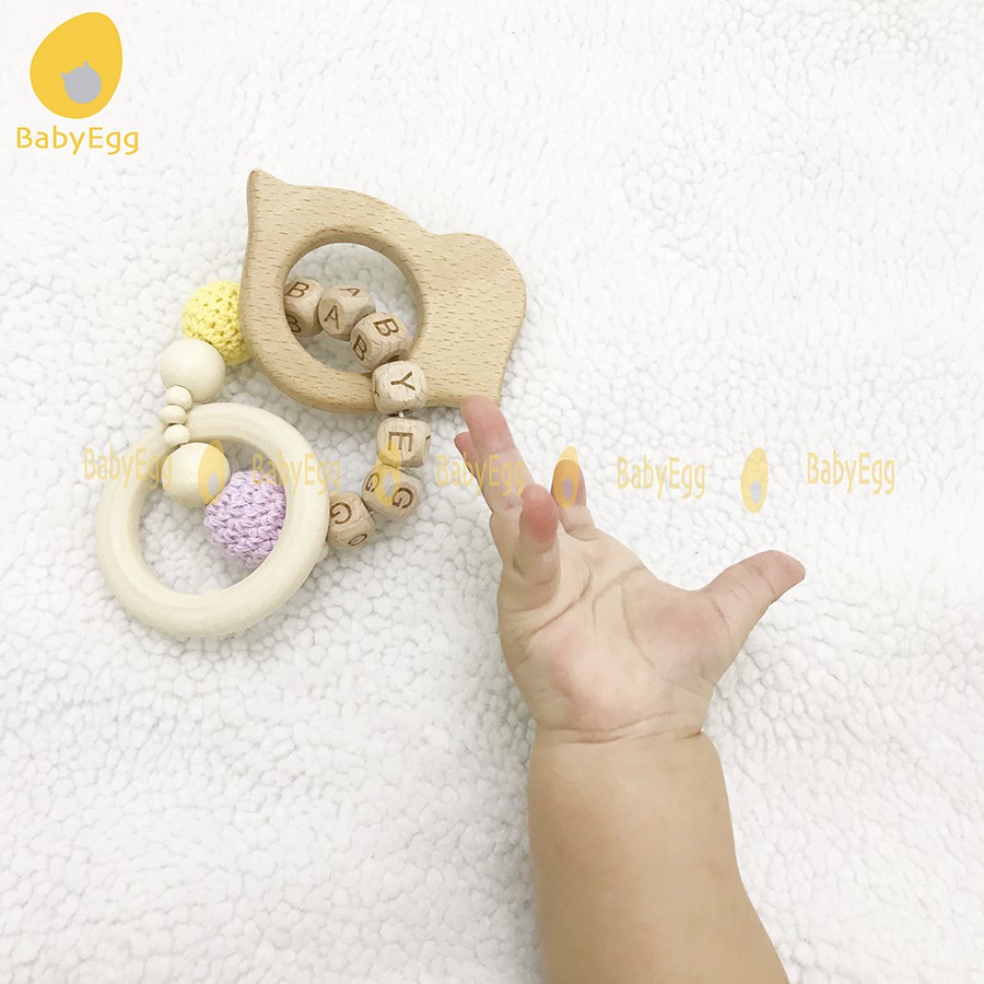 Vòng gỗ cầm tay an toàn xúc xắc lục lạc treo nôi nhiều màu hình cá ngựa hoa sao cho bé sơ sinh cầm nắm bé trai bé gái