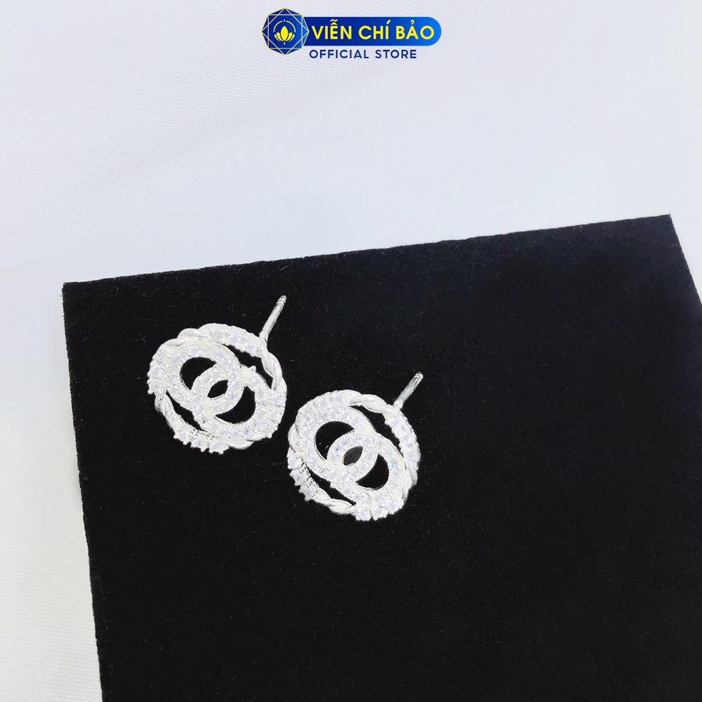 Bông tai bạc nữ CC tròn chất liệu S925 thời trang phụ kiện trang sức nữ thương hiệu Viễn Chí Bảo B400432