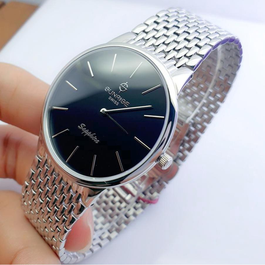 Đồng hồ Nam SUNRISE. Siêu mỏng. Kính Sapphire chống trầy xước tốt. Máy Nhật có 2 kim giờ và phút