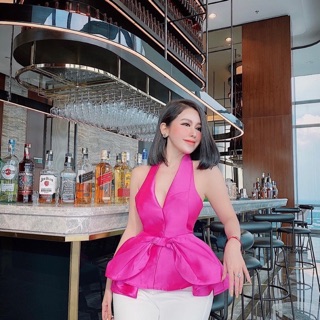 Áo phi lụa cổ yếm kèm nơ chuẩn hàng shop