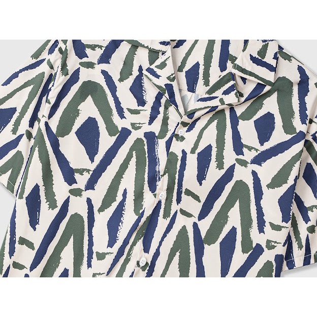 Áo sơ mi ngắn tay DEWE, vải lụa chéo nhập khẩu chống nhắn thoáng mát, hoạ tiết Núi Xanh - DEWE Cuban Shirtáo sơ mi nam h