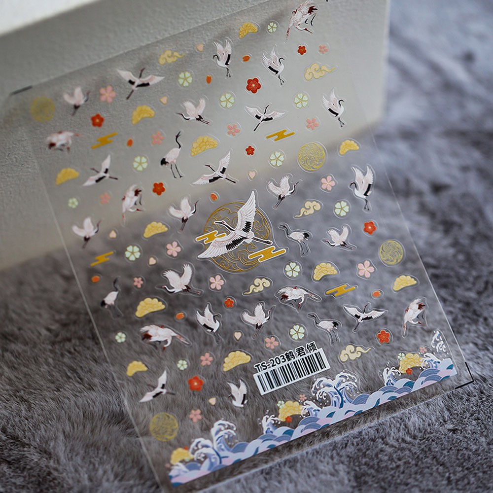 Miếng Dán Trang Trí Móng Tay Hình Hoa Và Chim Phong Cách Trung Hoa Cổ Điển