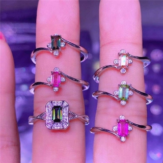 Nhẫn Mạ Bạc Đính Đá Tourmaline Tự Nhiên Cho Nữ