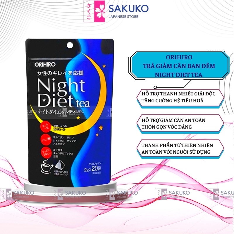 Trà Thảo Mộc Giảm Cân, Trà Túi Lọc Tiêu Giảm Mỡ Bụng Ban Đêm NIGHT DIET TEA ORIHIRO Nhật Bản - SAKUKO