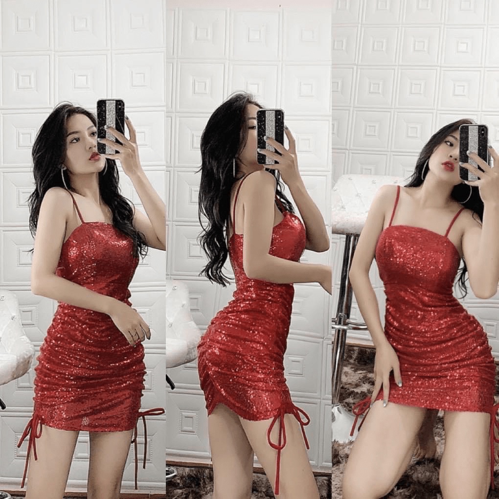 (Free ship) Mẫu HOT Trend --- Đầm Kim Sa Hai Dây Ôm Body Tôn Dáng Cực Nóng Bỏng UP HHP Fashion