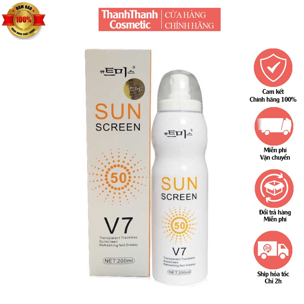 Kem chống nắng V7 Sunscreen SPF 50 PA+++ cao cấp - dạng xịt, chống nắng toàn thân - ThanhThanh Cosmetic