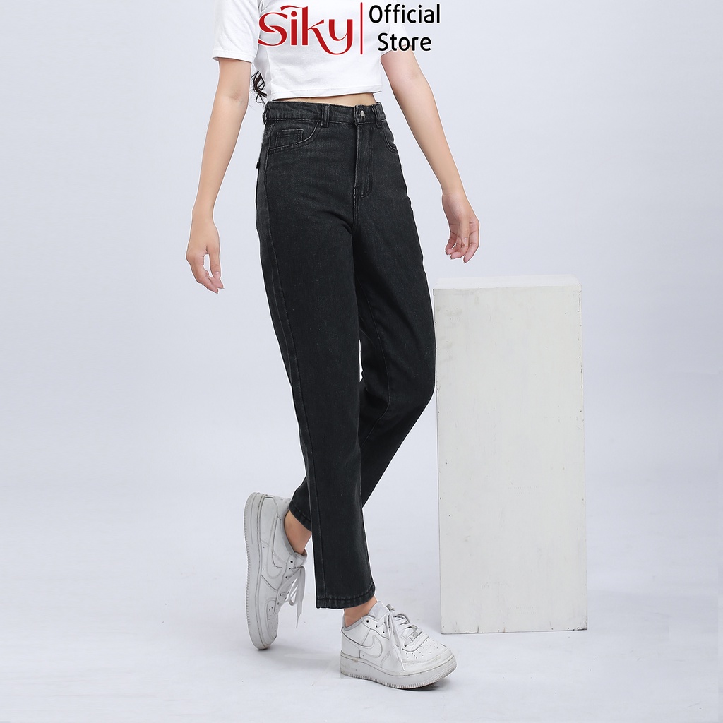 Quần jeans nữ SIKY dáng baggy cạp cao chất denim QJ19