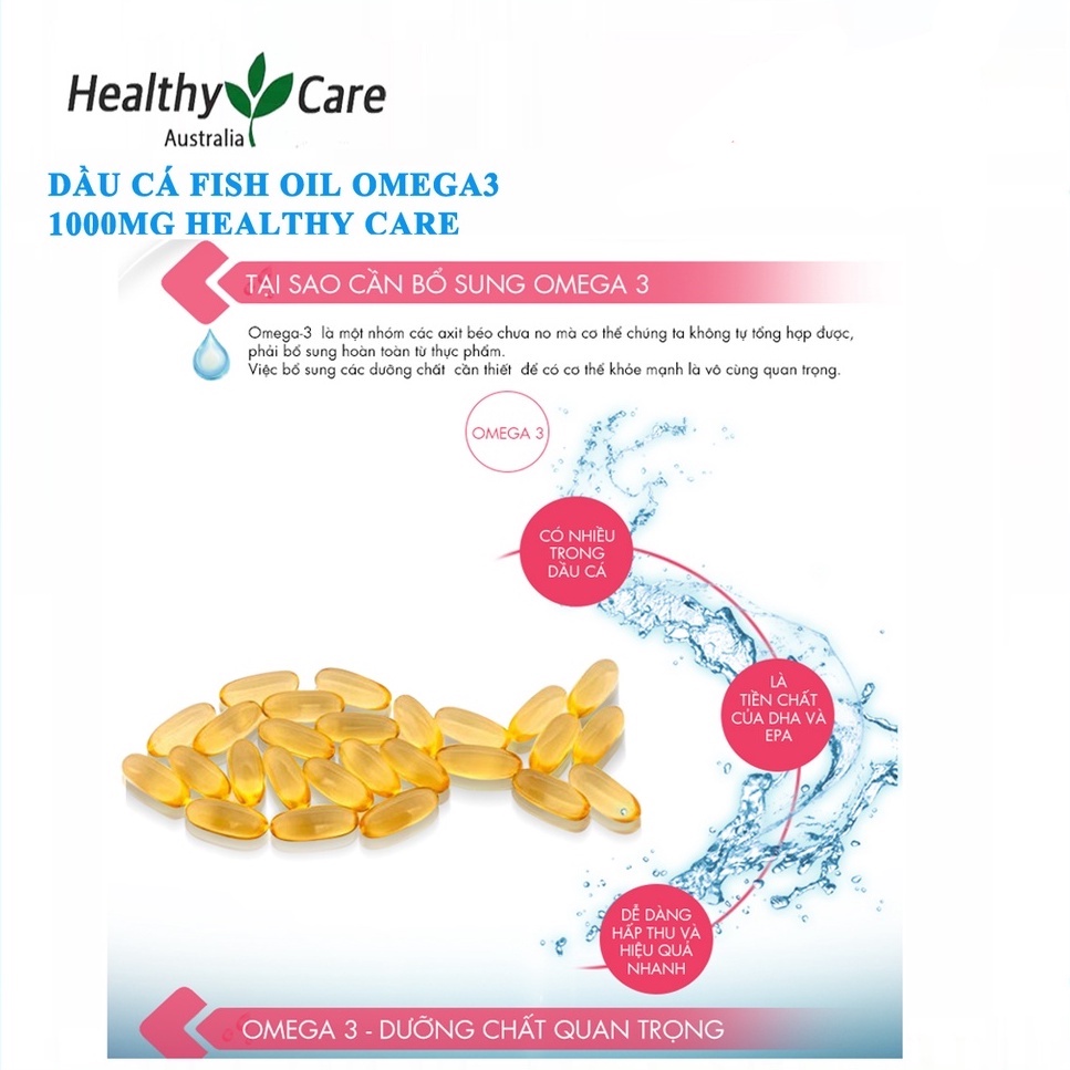 Dầu Cá Tự Nhiên Fish Oil Healthy Care Omega 3 1000mg, 400 viên