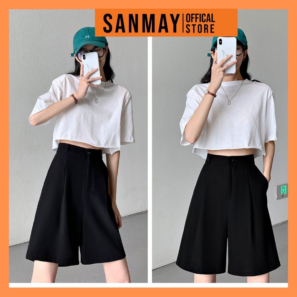 Quần Ngắn Nữ SANJOLI Thiết Kế Lửng Ống Rộng Lưng Cao Phù Hợp Đi chơi Đi Cafe Dễ Thương QD006