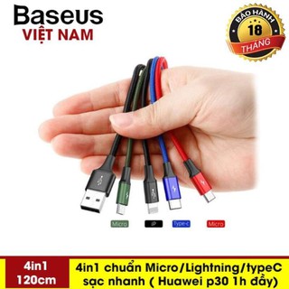 Cáp sạc đa năng BASEUS ( 4in1 ) 4 đầu All in one Lightning - MicroUSB - Type-C dài 120cm  BH 18 tháng