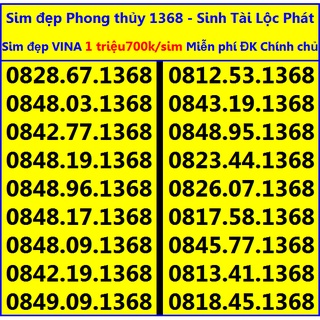 SỐ ĐẸP 1368 Phong thủy Sanh Tài Lộc Phát Vinaphone GIÁ 1triệu700k HỖ TRỢ ĐĂNG KÝ CHÍNH CHỦ