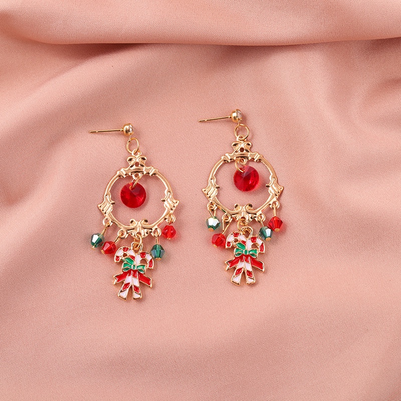 Đôi khuyên tai hình kiểu Giáng sinh đính đá phối tua rua thời trang cho nữ