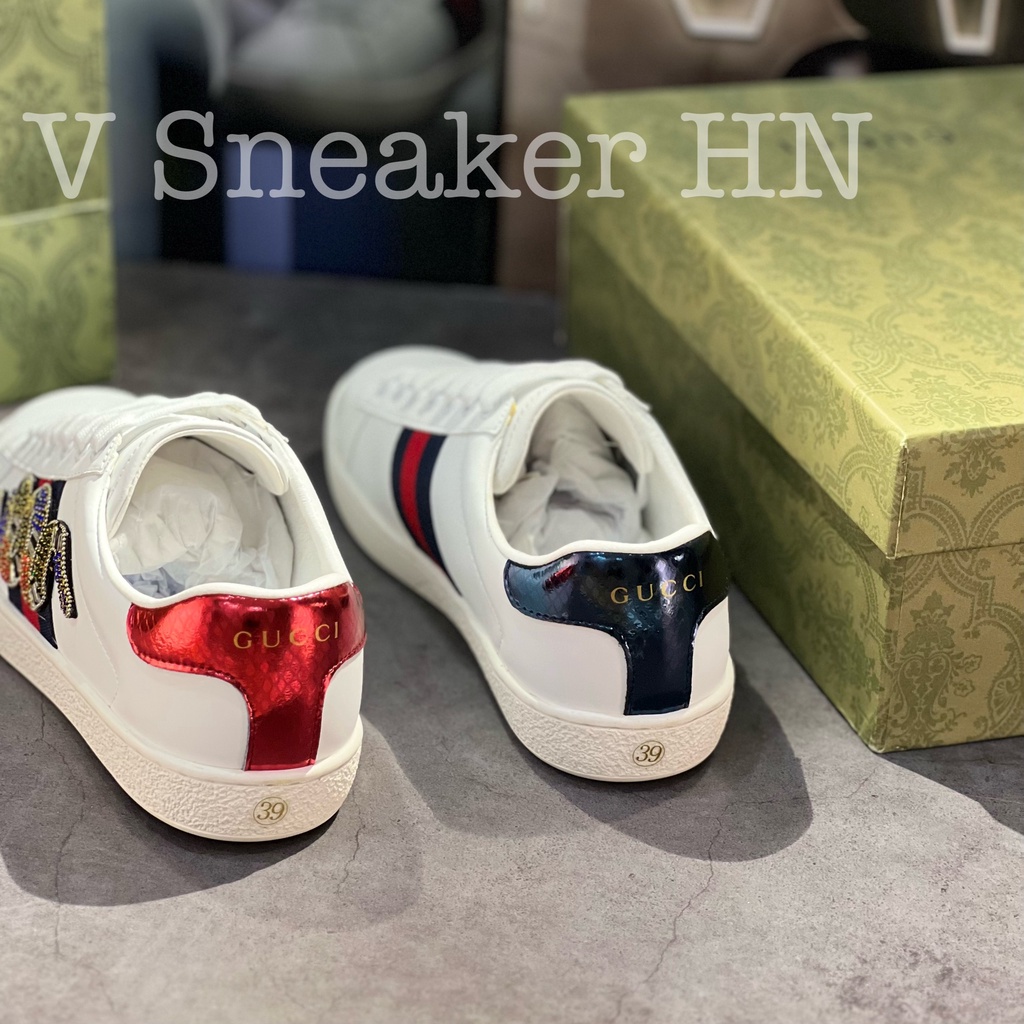 Giày Sneaker Da Nam Nữ Rắn Đính Đá Gót 2 Màu mẫu mới hàng cao cấp cực chất, Gucci đính đá