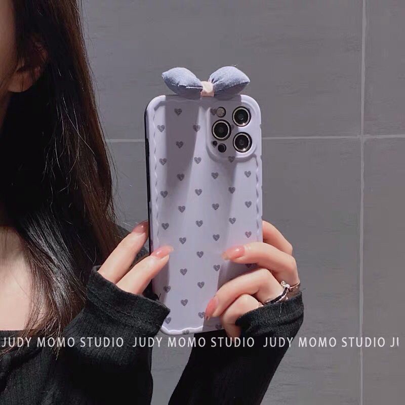 Ốp Điện Thoại Họa Tiết Chấm Bi Đính Nơ Cho iPhone 13pro Max 11 12 78Plus XR XS