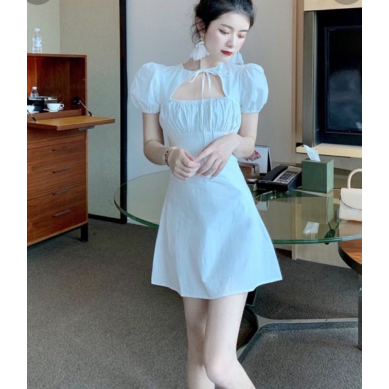 Đầm xòe tay phồng hở ngực dễ thương ( có mút ngực)