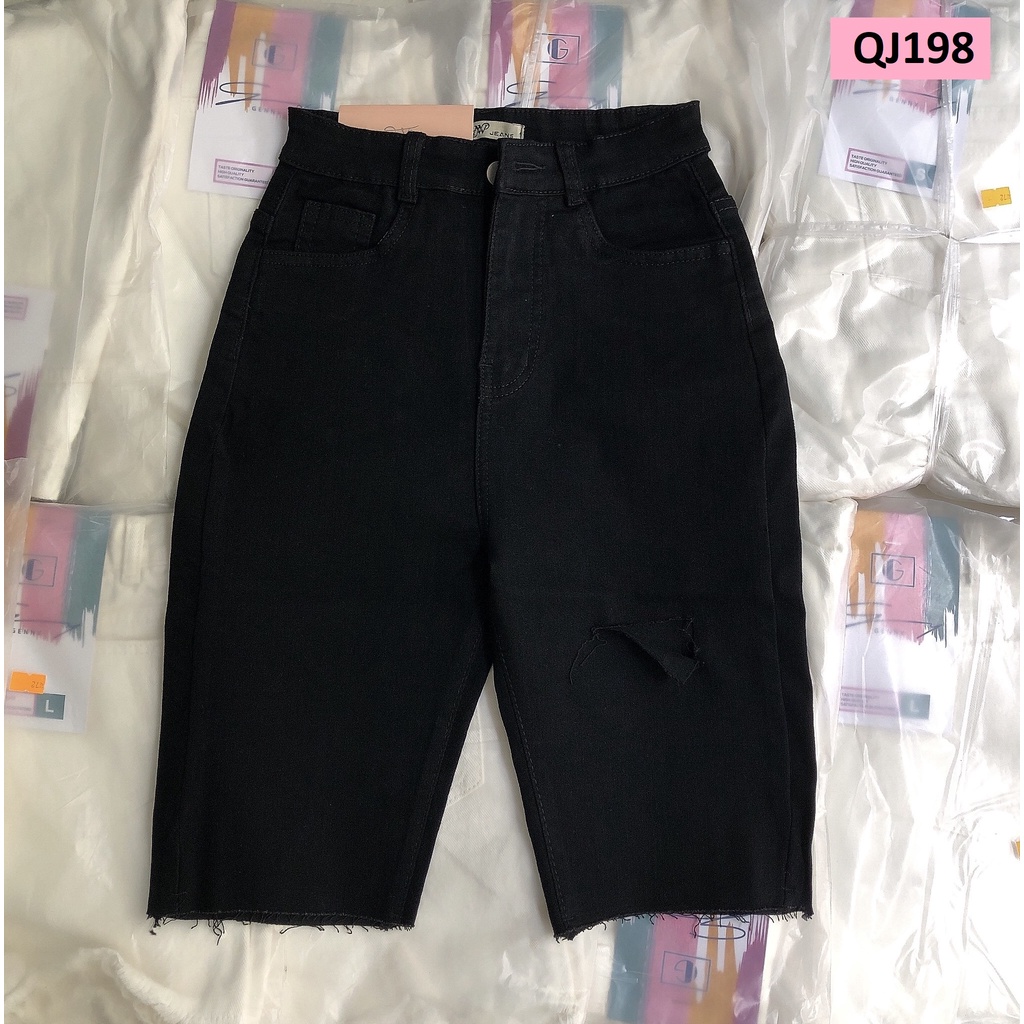 Quần jeans ngố co giãn rách đùi nhẹ QJ198
